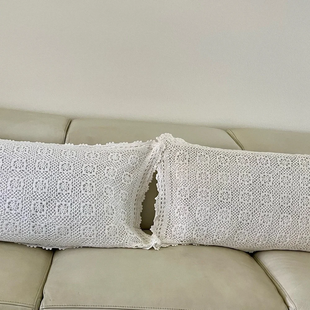 White Crochet Throw Pillows 20/34 inches